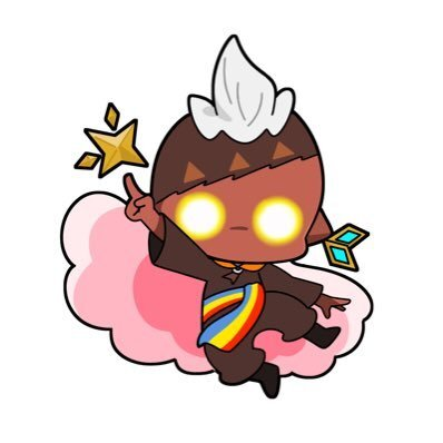 マイカさんのアイコン。「Sky星を紡ぐ子どもたち」のキャラクターをデフォルメしたもので、茶色の顔にこげ茶色の服をまとい、ピンクのマントを羽織っている。虹色のスカーフ、星のスティック、白いモヒカンヘア。